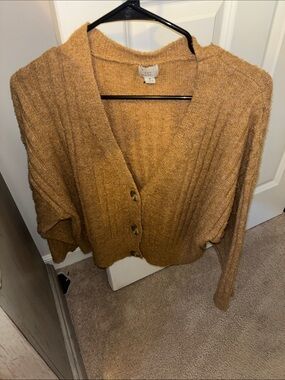 Target Women's Ribbed Button-Front Cardigan in Mustard Gold